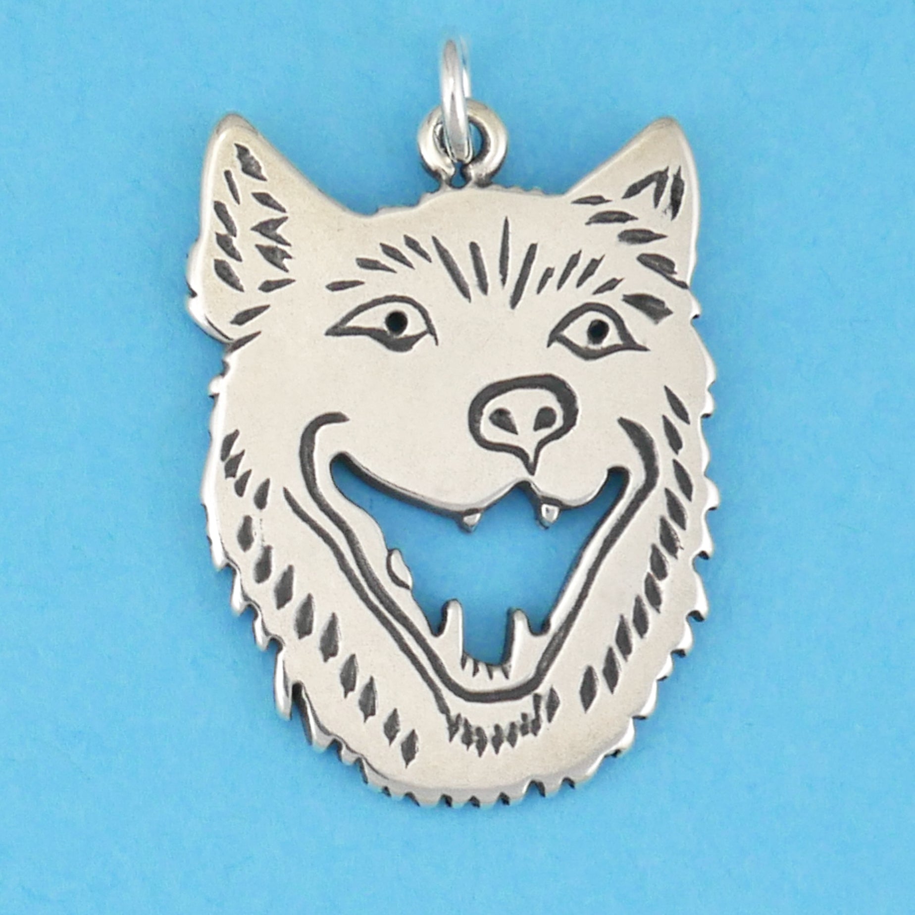 Laughing Wolf Head Pendant - Charmworks